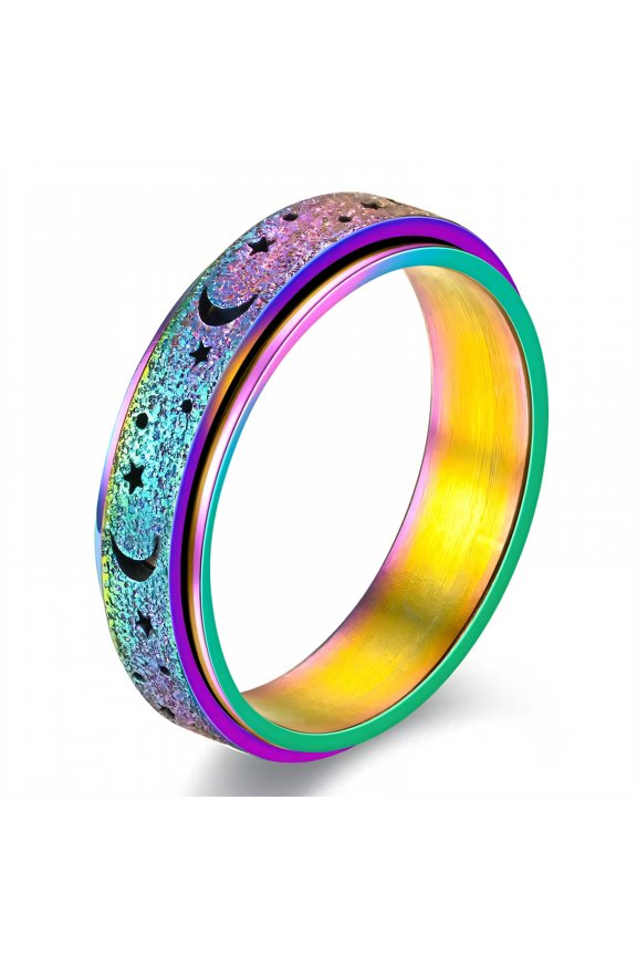 Fidget Ring,Curved Design Fidget Rings for Women,Oxidation-Inhibiting Spinner Ring,Multicolor