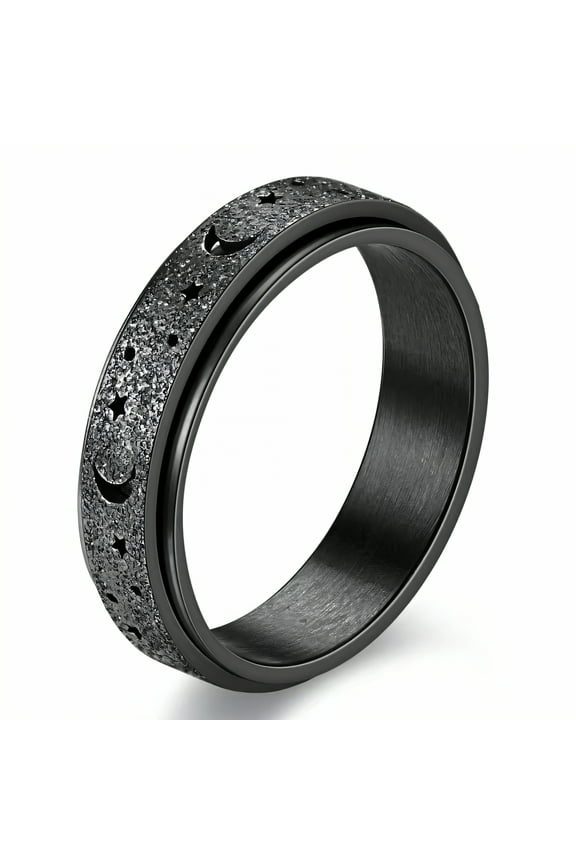 Fidget Ring,Curved Design Fidget Rings for Women,Oxidation-Protected Spinner Ring,Black