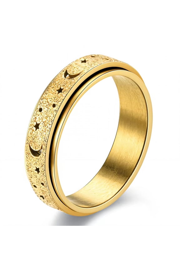 Fidget Ring,Curved Design Fidget Rings for Women,Oxidation-Shielding Spinner Ring,Gold Plated