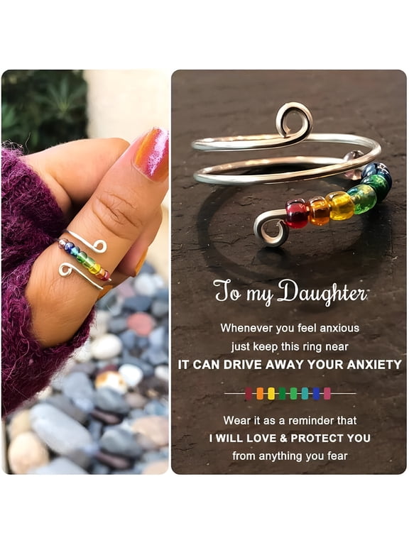 2026 New Fidget Ring for Anxiety, Fidget Rings for Anxiety for Women, Adjustable Stacking Anxiety Relief Rainbow Fidget Ring Jewelry Gifts (Rainbow)