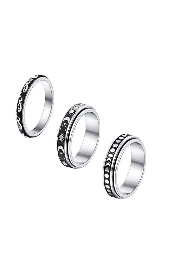 Fidget Rings for Anxiety 3pcs Stainless Steel Spinner Ring Anti Anxiety Ring Spinning Moon Star Stress Relieving Rings for Women Men