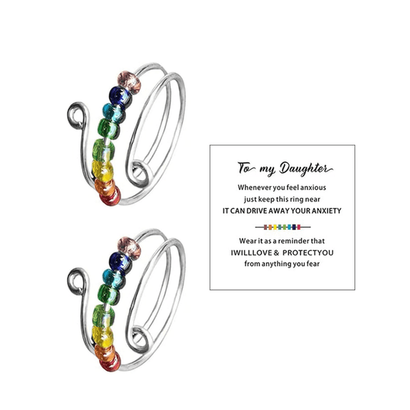 DESIGNICE Fidget Spinner Ring for Women, Adjustable Anxiety Relief Jewelry with Smooth Rotating Beads, Stress Management