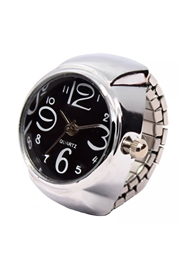 Finger Ring Watch Multifunctional Decorative Alloy Time Display Jewelry Accessories for Women, Black