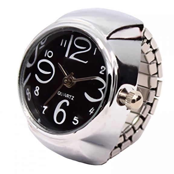 DESIGNICE Finger Ring Watch Multifunctional Decorative Alloy Time Display Jewelry Accessories for Women, Black