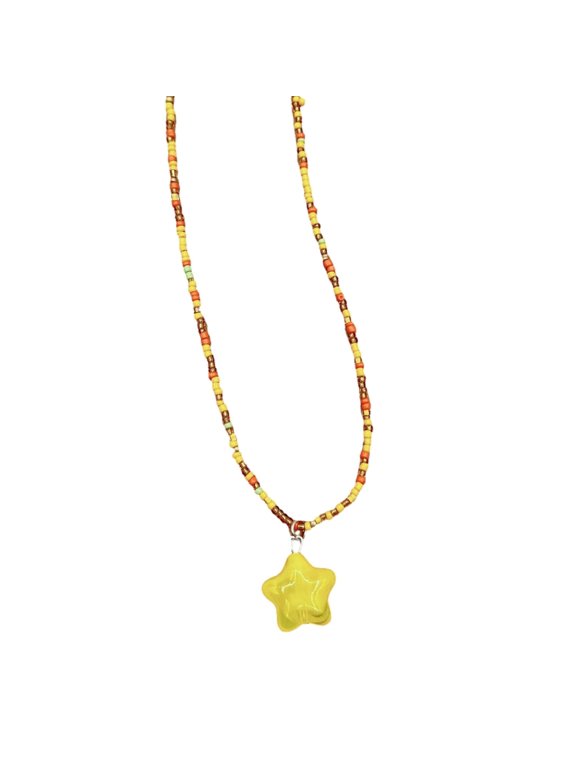 Five-Pointed Star Pendant Necklace Colorful Beaded Choker Short Necklace Beads for Women Colorful Beaded Necklace