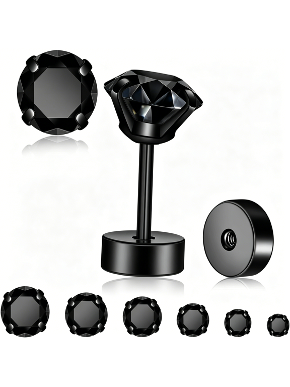 Flat Back Stud Earrings for Women-Hypoallergenic Surgical Steel Earrings with Cz Stones-6 Pairs(18-20G)