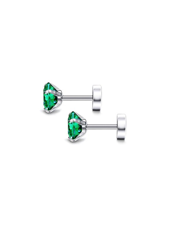 Flat Round Cz Stud Earrings,Titanium Steel Cartilage Helix Tragus Ear Jewelry Hypoallergenic Body Piercing Accessories Gift for Men Women