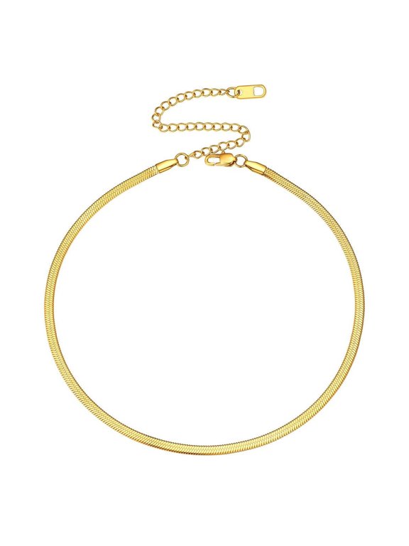 Flat Snake Chain for Women Stainless Steel Gold Plated Herringbone Choker Necklace Jewelry Birthday Christmas Valentine'S Day Gifts 3Mm 12 Inches Gold Choker Necklace