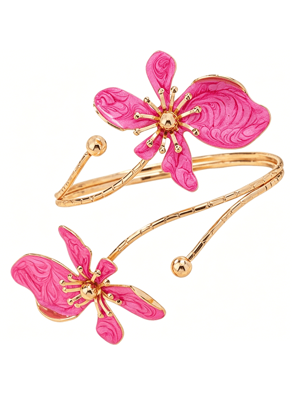 Flower Arm Cuff Bracelets for Women Adjustable Gold Upper Armband Jewelry Boho Floral Open Wrap Statement Bangle Bracelet Arm Cuff Jewelry Gifts for Women
