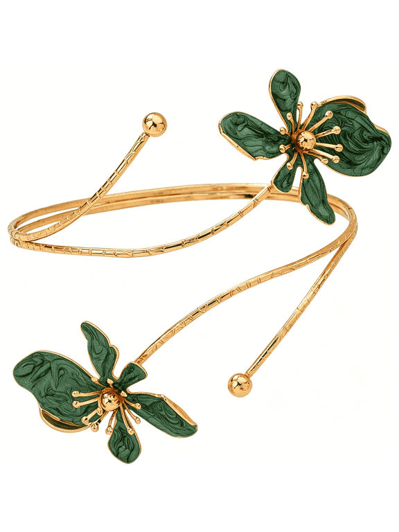 Flower Arm Cuff Bracelets for Women Adjustable Gold Upper Armband Jewelry Boho Floral Open Wrap Statement Bangle Bracelet Arm Cuff Jewelry Gifts for Women