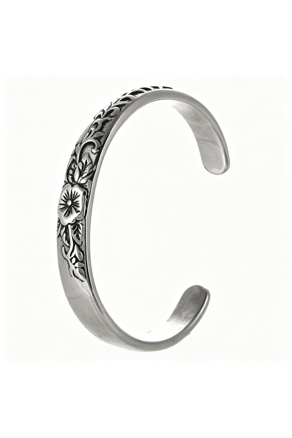 Flower Cuff Bracelet,Vintage Floral Open Cuff Bangle,Stainless Steel Medieval Plants Pattern Bracelet Jewelry Gift for Men Women