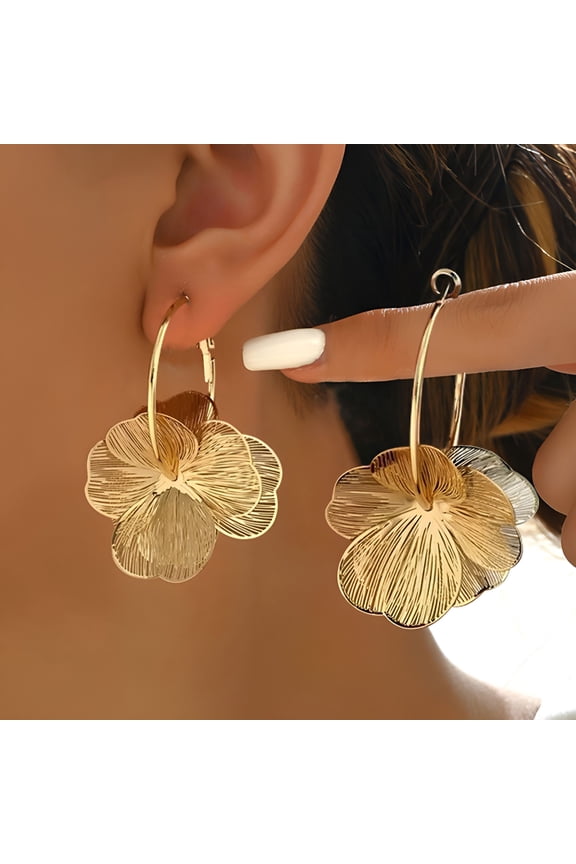 Flower Earrings for Women Boho Spring Summer Gold Flower Floral Hoop Drop Dangle statement Earrings