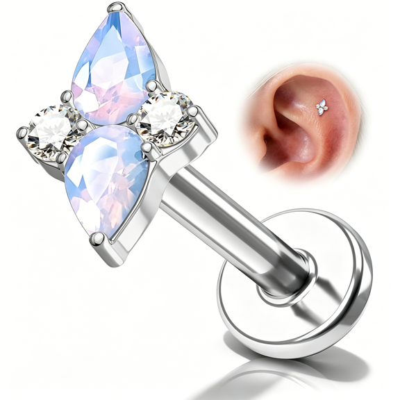 DESIGNICE Flower Titanium Helix,Tragus,Cartilage,Conch Earring Stud&Labret Stud-Threadless Flat Back Lotus Helix Tragus Piercing Jewelry for 16G Multiple Piercings