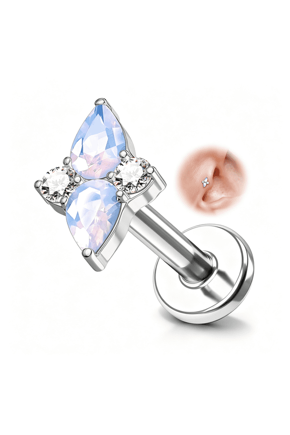 Flower Titanium Tragus, Cartilage, Conch Earring Stud & Labret Stud - Threadless Flat Back Lotus Tragus Piercing Jewelry for 16G Multiple Piercings