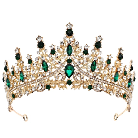 DESIGNICE Forest Green Gemstone Queen Crown for Costumes,Rhinestone Bridal Tiara for Wedding,Elegant Birthday Hair Accessory