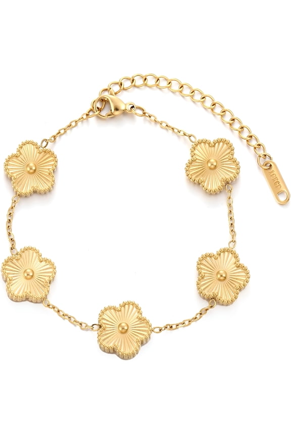 Four Leaf Clover Bracelet for Women 18K Gold Plated Stainless Steel 4 Leaf Gold Link Bracelet Jewelry Gift for Women