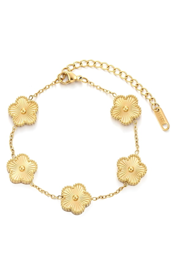Four Leaf Clover Bracelet for Women 18K Gold Plated Stainless Steel Lucky 4 Leaf Gold Link Bracelet Jewelry Gift for Women
