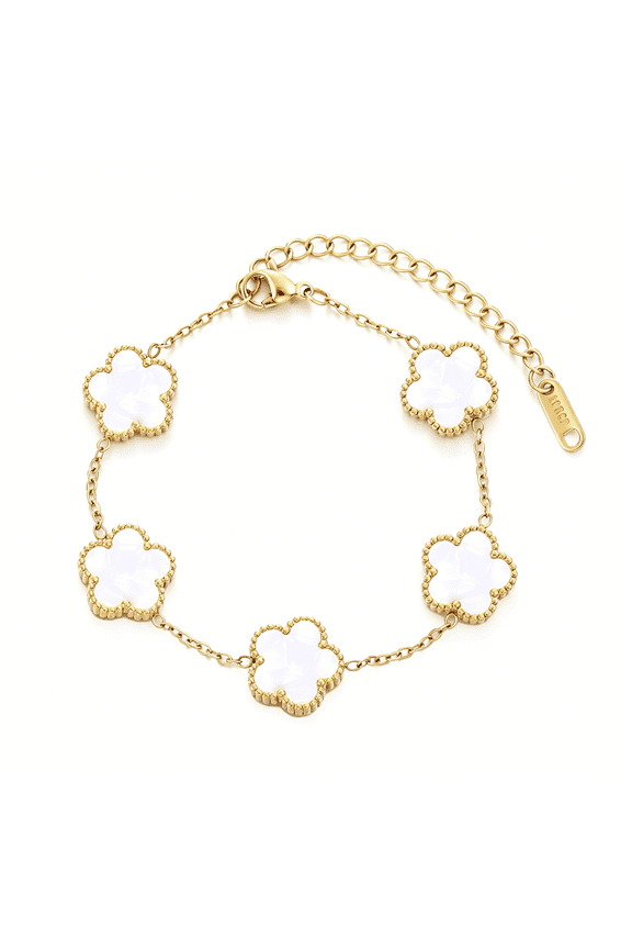 Four Leaf Clover Bracelet for Women 18K Gold Plated Stainless Steel Lucky 4 Leaf Gold Link Bracelet Jewelry Gift for Women