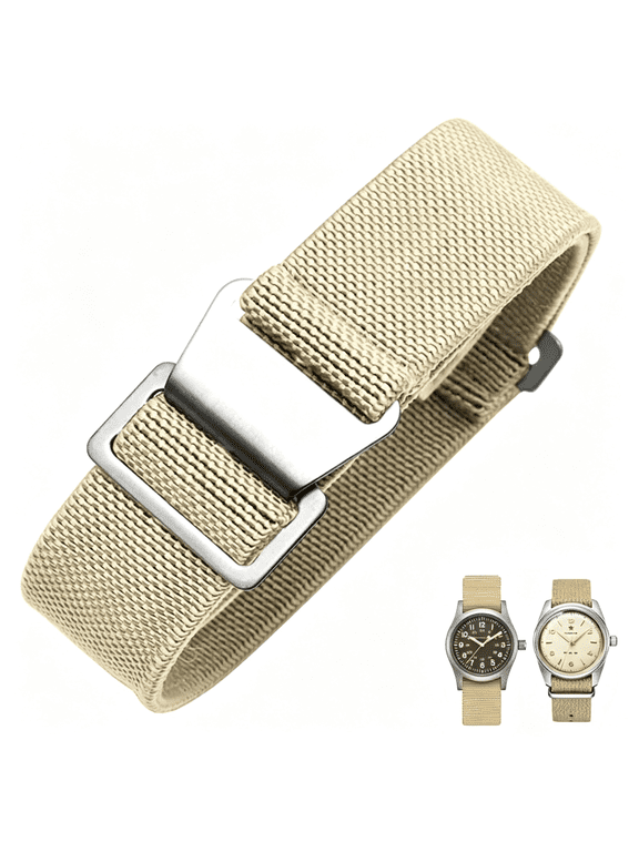 French Troops Paratrooper Watchband,Military Elastic Nylon Watch Strap with Hook-and-Loop for Men Women Silver & Black Buckle Stretch Fit parachute watch strap 18/20/22mm