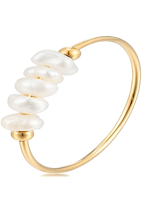 Freshwater Pearl Ring for women, Dainty Minimalistic 316L Stainless Steel Gold Stacking Statement Wedding Finger Pearl Rings Holiday Gift for Women