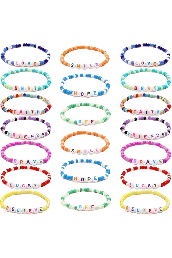 Friendship Bracelets for Girls Preppy Letter Beaded Bracelets Bulk Colorful Stretch Kids Bracelet for Girls Women Set Jewelry