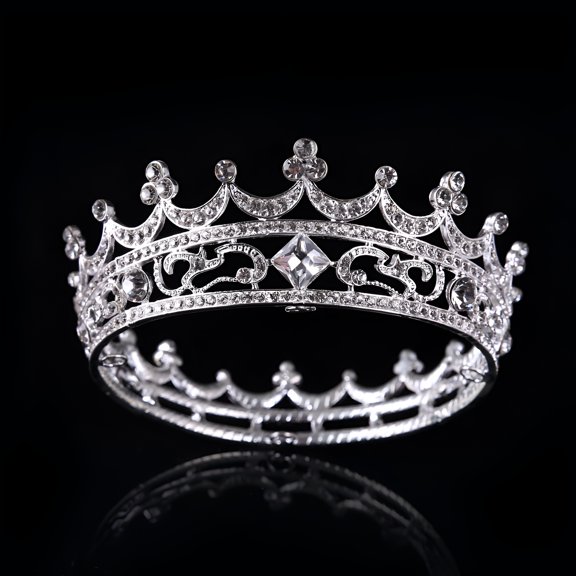 DESIGNICE Full Crystal Round Crown Tiara, 4.5cm High Rhinestone Bridal Headpiece for Wedding, Prom, Pageant, Party, and Birthday Celebrations