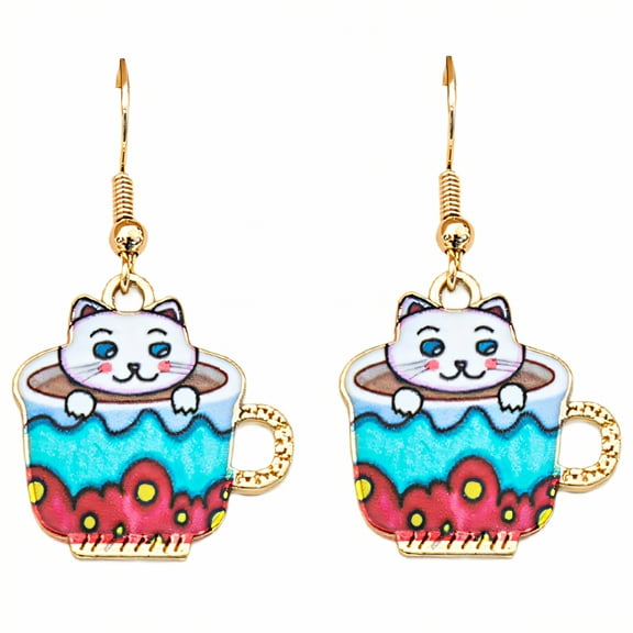 DESIGNICE Fun Earrings,Alloy Cat Earrings,Cartoon Cat Design Womens Jewelry,Style1