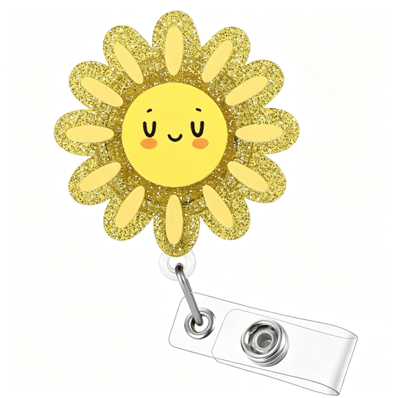 DESIGNICE Funny Sunshine Nurse Badge Reel, Cute Sun Retractable Id Badge Holder with Alligator Clip, Name Tag Badge Buddy for Pediatrics Er Rn Cna Lpn Ma Nursing Student Social Worker Teacher
