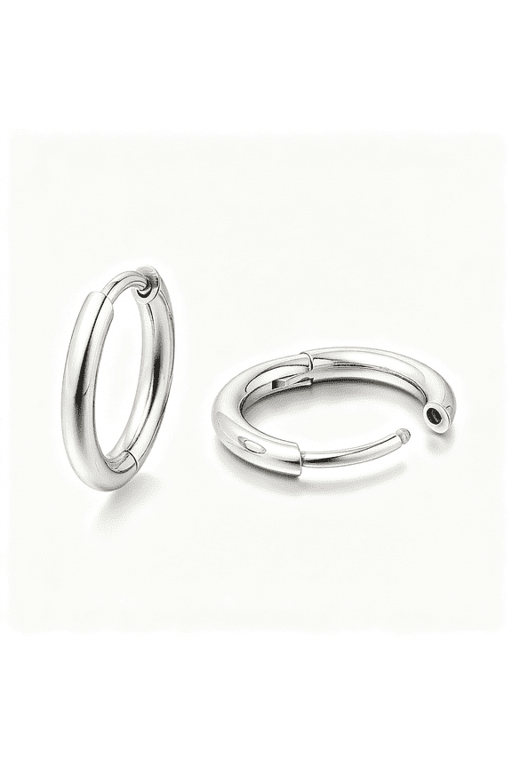 G23 Pure Titanium Hoop Earrings Men Hypoallergenic,14Mm Unisex Mens Hoop Earrings Stainless Steel Silver Look,2Pcs No Stones