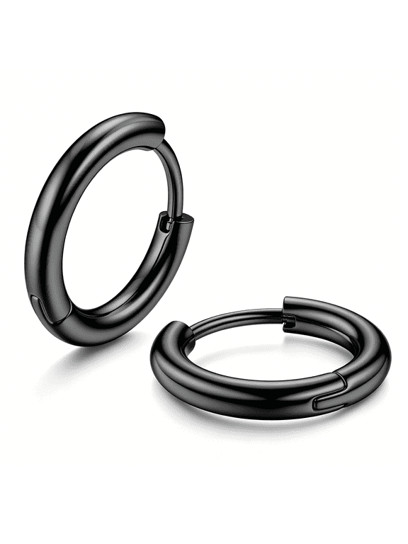 G23 Solid Titanium Hoop Earrings Implant Grade Hypoallergenic Small Huggie Hoop Earrings Hinged Sleeper Cartilage Earrings for Women Men Silver Black 14K Gold Plated 8Mm 10Mm 12Mm