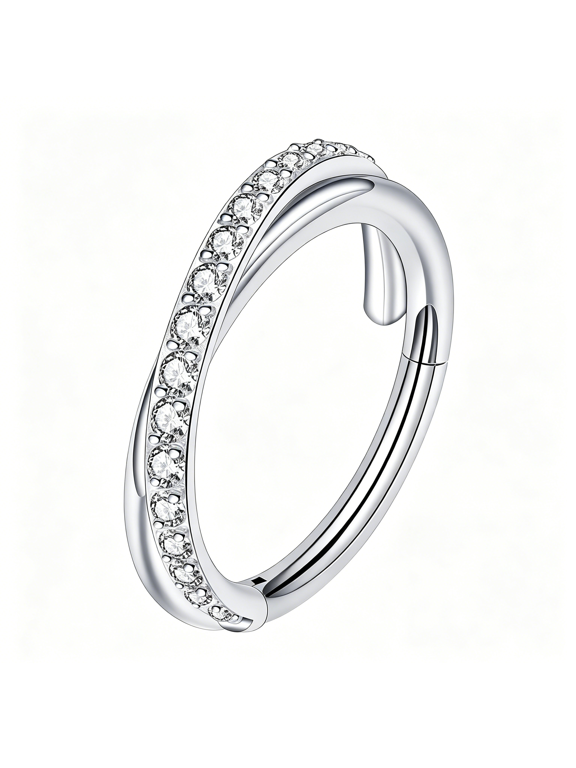 G23 Titanium 16G Cartilage Septum Hoop Piercing Jewelry Double Row Plated CZ Beads Conch Nose Rings Tragus for Women Men