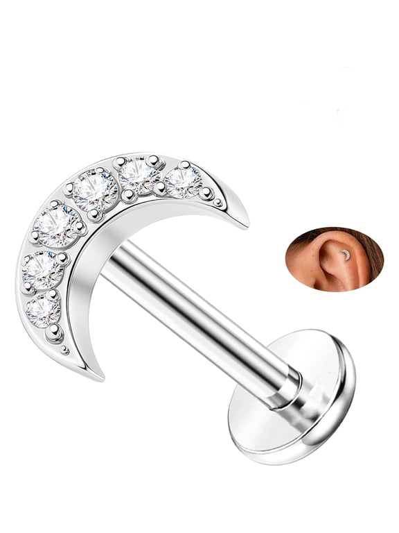 G23 Titanium 16G Tragus Piercing Jewelry Flat Back Cartilage Earrings Internally Threaded Conch Cartilage Labret Stud Earrings Jewelry for Women