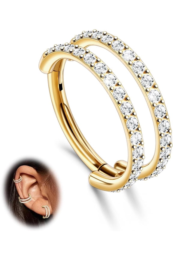 G23 Titanium 1PC Conch Piercing Jewelry Cartilage Earrings 16G CZ Double/Triple Hoop Tragus Daith Earrings for Women Clicker Septum Rings 8mm 10mm 12mm