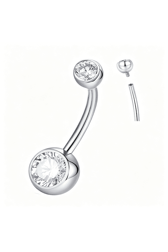 G23 Titanium Belly Button Ring-Cz Round Cubic Zirconia Internally Threaded Navel Piercing Ring-14Mm,12Mm,10Mm,8Mm-14G Belly Piercings Barbell Jewelry for Women&Men