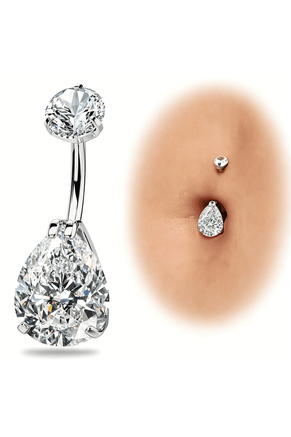 G23 Titanium Belly Button Rings-14G Internally Threaded 14Mm Belly Ring Round Square Star Teardrop Cz Navel Rings for Women
