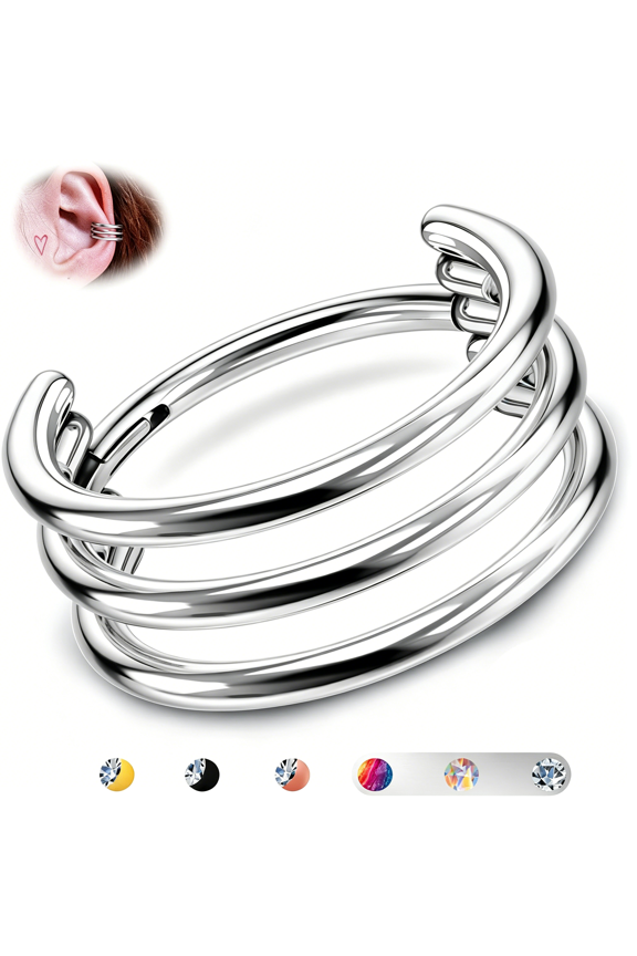 G23 Titanium Cartilage Earring Hoop Stacked Clicker 16G Cz Double/Triple Septum Rings Conch Piercing Jewelry Tragus Daith Helix Nose Rings Hoops for Women Silver/Gold Plated 8Mm 10Mm 12Mm
