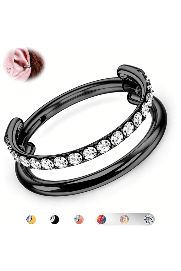 G23 Titanium Cartilage Earring Hoop Stacked Clicker 16G Cz Double/Triple Septum Rings Conch Piercing Jewelry Tragus Daith Helix Nose Rings Hoops for Women Silver/Gold Plated 8Mm 10Mm 12Mm