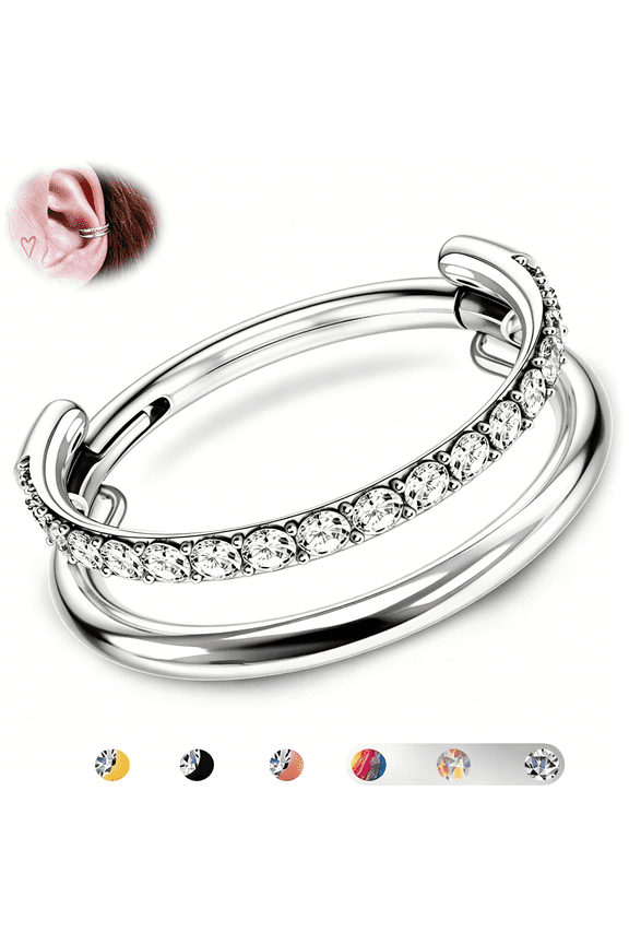 G23 Titanium Cartilage Earring Hoop Stacked Clicker 16G Cz Double/Triple Septum Rings Conch Piercing Jewelry Tragus Daith Helix Nose Rings Hoops for Women Silver/Gold Plated 8Mm 10Mm 12Mm
