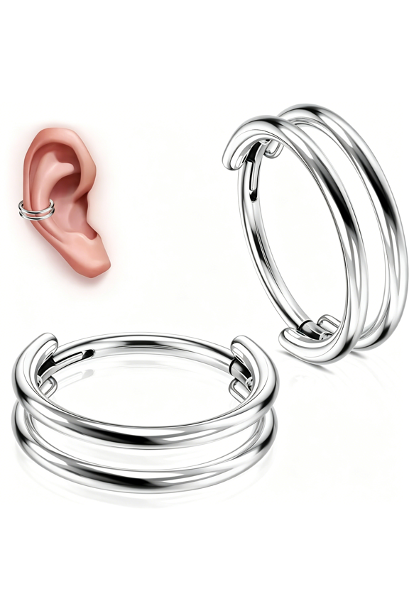G23 Titanium Conch Piercing Jewelry Set,16G 8mm/10mm/12mm Double/Triple Hoop Nose Septum Rings Hypoallergenic Hinged Segment Clicker HelixCartilage Conch Earrings