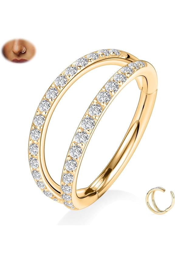 G23 Titanium Double Nose Hoo Ring Septum Jewelry 20G/18G/16G Helixdaith Rook Tragus Cartilage Conch Hoop Earring Hinged Segment Piercing Jewelry for Women Men 6Mm to 12Mm