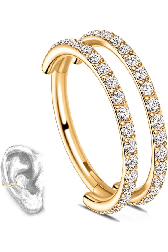 G23 Titanium Double/Triple Conch Piercing Jewelry: 16G Nose Hoop Rings 8mm/10mm/12mm Hypoallergenic Cartialge Earrings