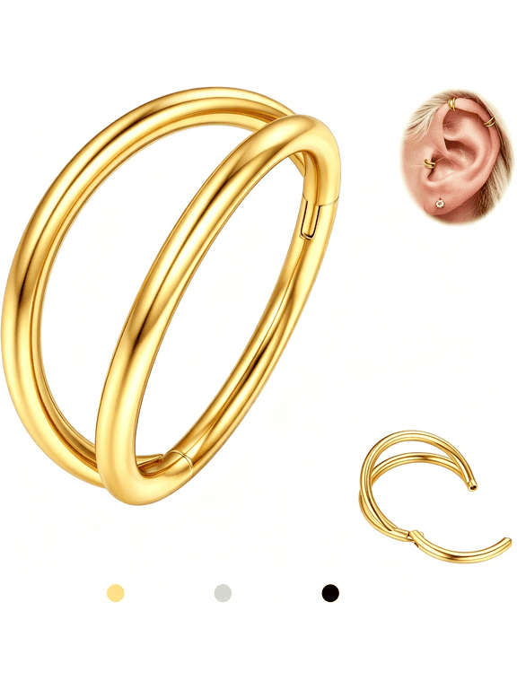 G23 Titanium Nose Rings Hoops 16G 18G 20G Double Hoop Septum Click Nose Rings Lip Rook Lobe Tragus Cartilage Daith Conch Earrings Clear Cz Paved Nose Piercing Jewelry for Women Men