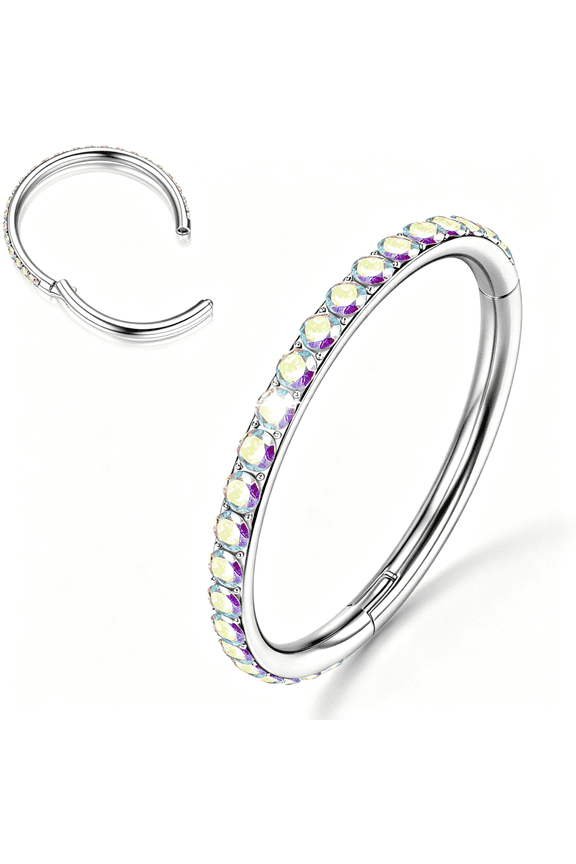 G23 Titanium Nose Rings Hoops - AB/Rainbow/Clear CZ Nose Piercings 16/18/20G Septum Rings Cartilage Rook Tragus Lobe Daith Earrings Body Jewelry for Women Men 6/7/8/9/10/11/12mm