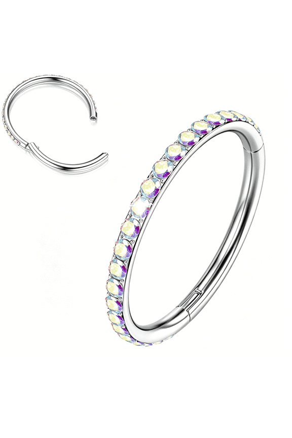 G23 Titanium Nose Rings Hoops-Ab/Rainbow/Clear Cz Nose Piercings 16/18/20G Septum Rings Cartilage Helix Rook Tragus Lobe Daith Earrings Body Jewelry for Women Men 6/7/8/9/10/11/12Mm