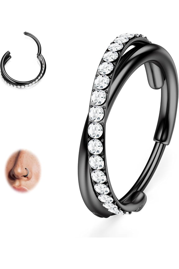 G23 Titanium Nose Rings Hoops-Ab/Rainbow/Clear Cz Nose Piercings 16/18/20G Septum Rings Cartilage Rook Tragus Lobe Daith Earrings Body Jewelry for Women Men 6/7/8/9/10/11/12Mm