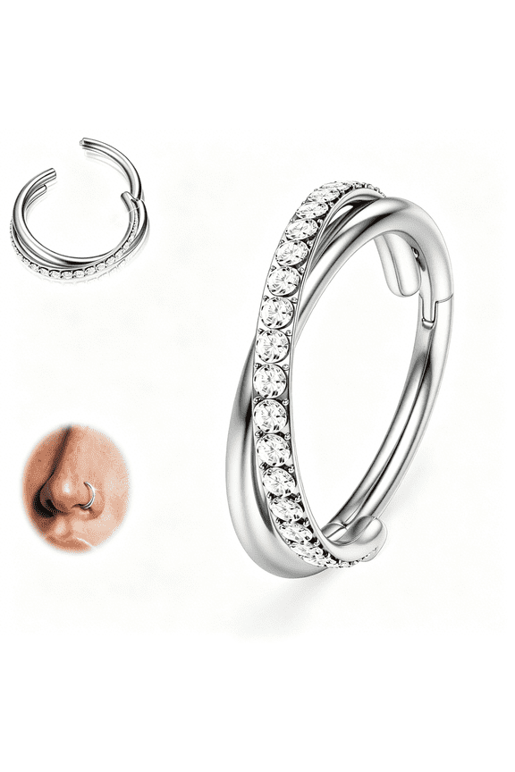 G23 Titanium Nose Rings Hoops-Ab/Rainbow/Clear Cz Nose Piercings 16/18/20G Septum Rings Cartilage Rook Tragus Lobe Daith Earrings Body Jewelry for Women Men 6/7/8/9/10/11/12Mm