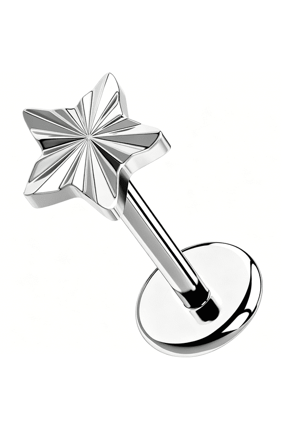 G23 Titanium Threadless Push Pin Labret Studs Hammered/Sunburst Star,20G-16G,6Mm Bar