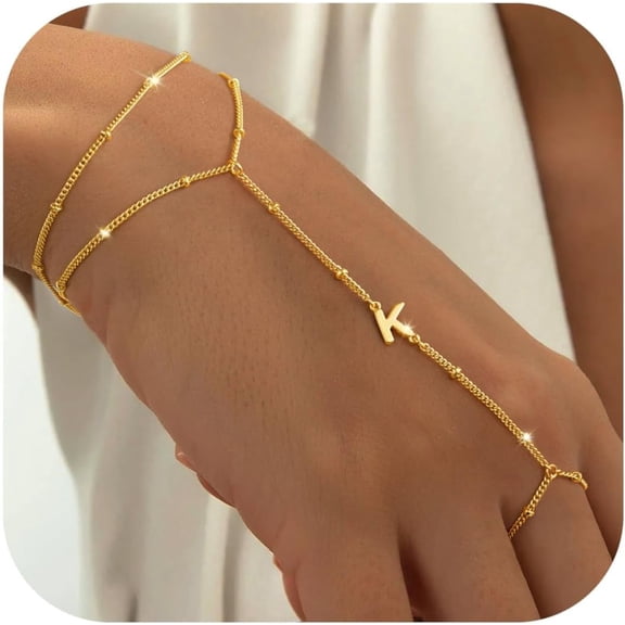 DESIGNICE Gifts for Girls Kids 6 7 8 9 10 11 12 13 14 15 16 Year Old Girl Birthday Gifts for Teen Tween Teenager Kids Gold Initial K Ring Bracelet Hand Chain for Girl Jewelry