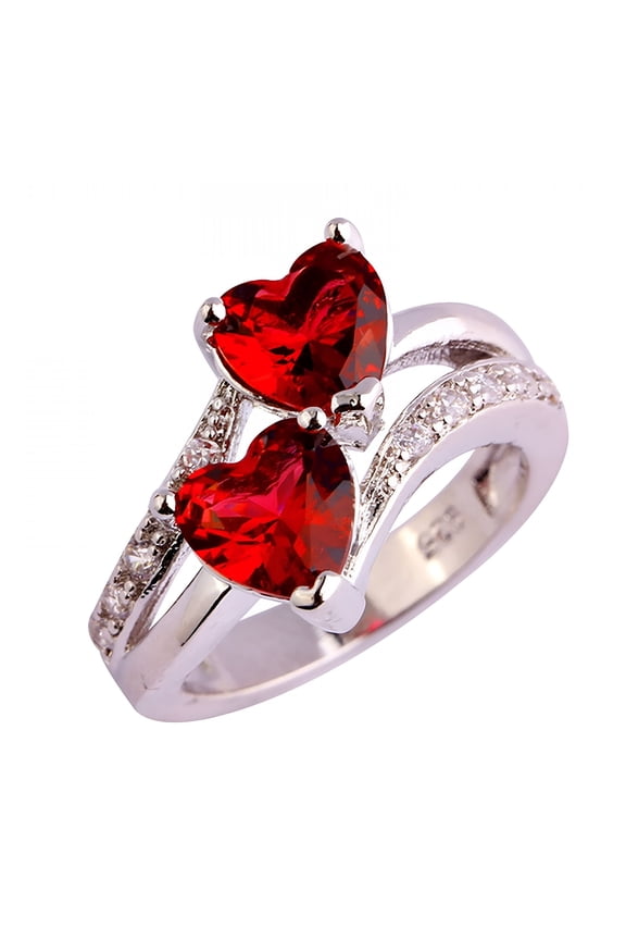 Gifts for Christmas Women'S Fashion Lover Jewelry Heart Cut Rainbow & White Gemstone Ring