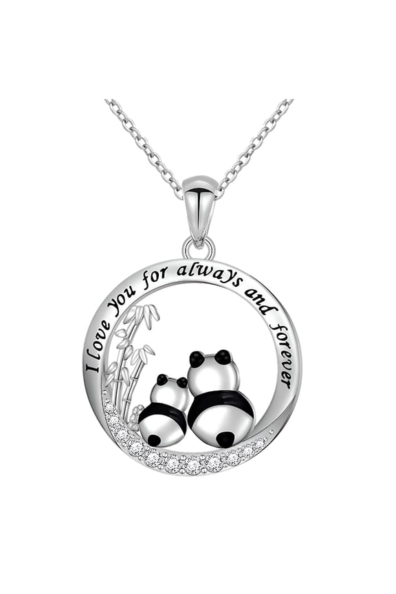 Gifts for Women Silver Pandas Mother's Day Necklace, Birthday Valentine Jewelry Gift for Her, Wife, Girlfriend, Mom
